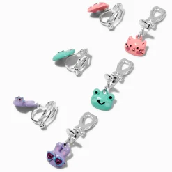 Claire's Clips Et Autocollants-Boucles d’oreilles à clip lapin, grenouille et chat - Lot de 3