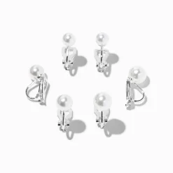 Claire's Clips Et Autocollants-Boucles d’oreilles à clip perles d’imitation de différentes tailles - Lot de 3
