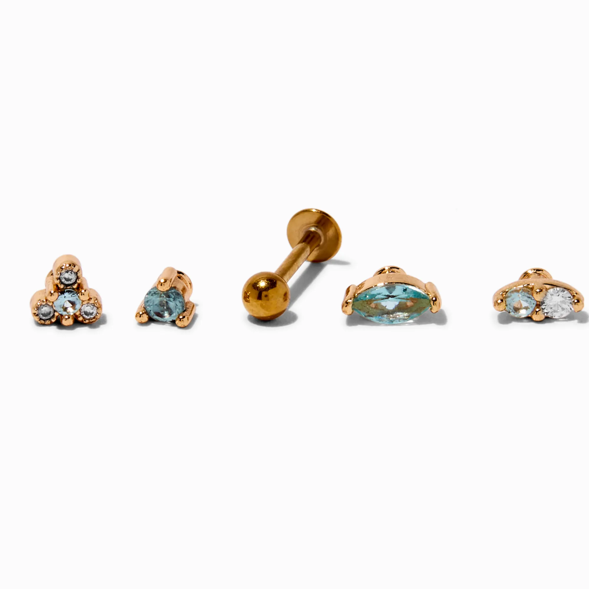 Claire's Bijoux De Piercing-Boucles d’oreilles à dos plat vertes pour piercing de cartilage 1,0 mm changeable en zircon cubique et acier inoxydable couleur dorée - Lot de 5