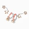 Claire's Anneaux|Clous D'oreilles-Boucles d’oreilles empilables pierre rose couleur dorée - Lot de 3