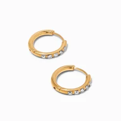 Claire's Anneaux|Bijoux Premium-Boucles d’oreilles huggies avec strass 10 mm en titane couleur dorée - Collection C Luxe