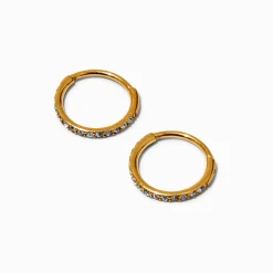 Claire's Anneaux|Bijoux Premium-Boucles d’oreilles huggies avec strass 8 mm en titane couleur dorée C LUXE by Claire’s
