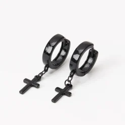 Claire's Anneaux-Boucles d’oreilles huggies croix 15 mm noires