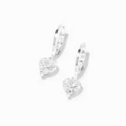 Claire's Anneaux|Clous D'oreilles-Boucles d’oreilles huggies en zircon cubique d'imitation cœur 10 mm couleur argentée