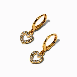 Claire's Anneaux|Bijoux Premium-Boucles d’oreilles huggies 10 mm cœur ajouré strass couleur dorée jaune C LUXE by Claire's