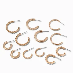 Claire's Anneaux-Boucles d’oreilles huggies texturées couleur dorée - Lot de 6