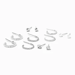 Claire's Anneaux|Clous D'oreilles-Boucles d’oreilles ornées de strass couleur argentée - Lot de 6