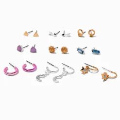 Claire's Anneaux|Clous D'oreilles-Boucles d’oreilles ornées de strass en métaux mixtes - Lot de 9