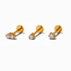 Claire's Bijoux Premium|Bijoux De Piercing-Boucles d’oreilles pour piercing tragus non filetées 1,0 mm strass en titane couleur dorée - Lot de 3