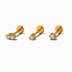 Claire's Bijoux Premium|Bijoux De Piercing-Boucles d’oreilles pour piercing tragus non filetées 1,0 mm strass en titane couleur dorée - Lot de 3