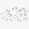 Claire's Anneaux-Boucles d’oreilles sophistiquées aux designs variés avec strass couleur argentée - Lot de 9