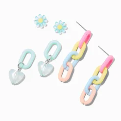 Claire's Pendantes|Clous D'oreilles-Boucles d’oreilles superposables à chaîne pastel - Lot de 3