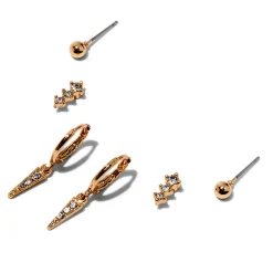Claire's Clous D'oreilles-Boucles d’oreilles superposables à pointes ornementées couleur dorée - Lot de 3