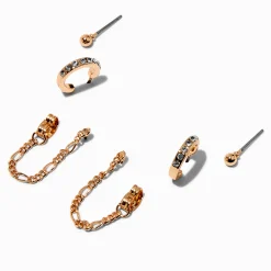 Claire's Anneaux|Clous D'oreilles-Boucles d’oreilles superposables à chaîne couleur dorée - Lot de 3