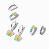 Claire's Anneaux-Boucles d’oreilles superposables huggies papillon arc-en-ciel couleur argentée - Lot de 3