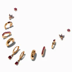 Claire's Anneaux|Clous D'oreilles-Boucles d’oreilles superposables couleur dorée et strass roses et violets - Lot de 6