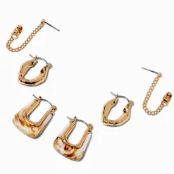 Claire's Anneaux-Boucles d’oreilles superposables en forme de U effet marbré couleur dorée - Lot de 3