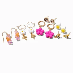 Claire's Anneaux|Clous D'oreilles-Boucles d’oreilles superposables cottagecore rose vif - Lot de 6
