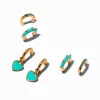 Claire's Anneaux-Boucles d’oreilles superposables créoles couleur dorée cœur vert menthe - Lot de 3
