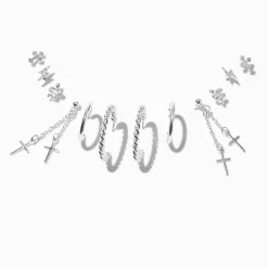 Claire's Anneaux|Pendantes-Boucles d’oreilles superposables grunge couleur argentée - Lot de 6