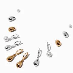Claire's Anneaux|Clous D'oreilles-Boucles d’oreilles superposables en gouttes en métaux mixtes - Lot de 6