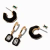 Claire's Anneaux|Pendantes-Boucles d’oreilles superposables couleur dorée noires - Lot de 3