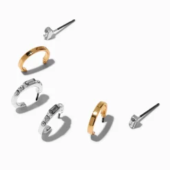 Claire's Anneaux|Clous D'oreilles-Boucles d’oreilles superposables décorées en métaux mixtes - Lot de 3
