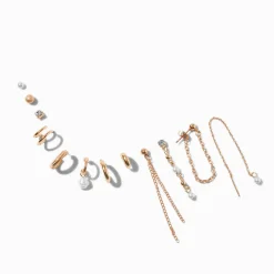 Claire's Anneaux|Clous D'oreilles-Boucles d’oreilles superposables glamour couleur dorée - Lot de 12
