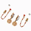 Claire's Anneaux-Boucles d’oreilles superposables à chaîne orange pièce soleil rayonnant couleur dorée - Lot de 3