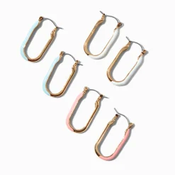 Claire's Anneaux-Boucles d’oreilles superposables émaillées colorées squoval couleur dorée - Lot de 3