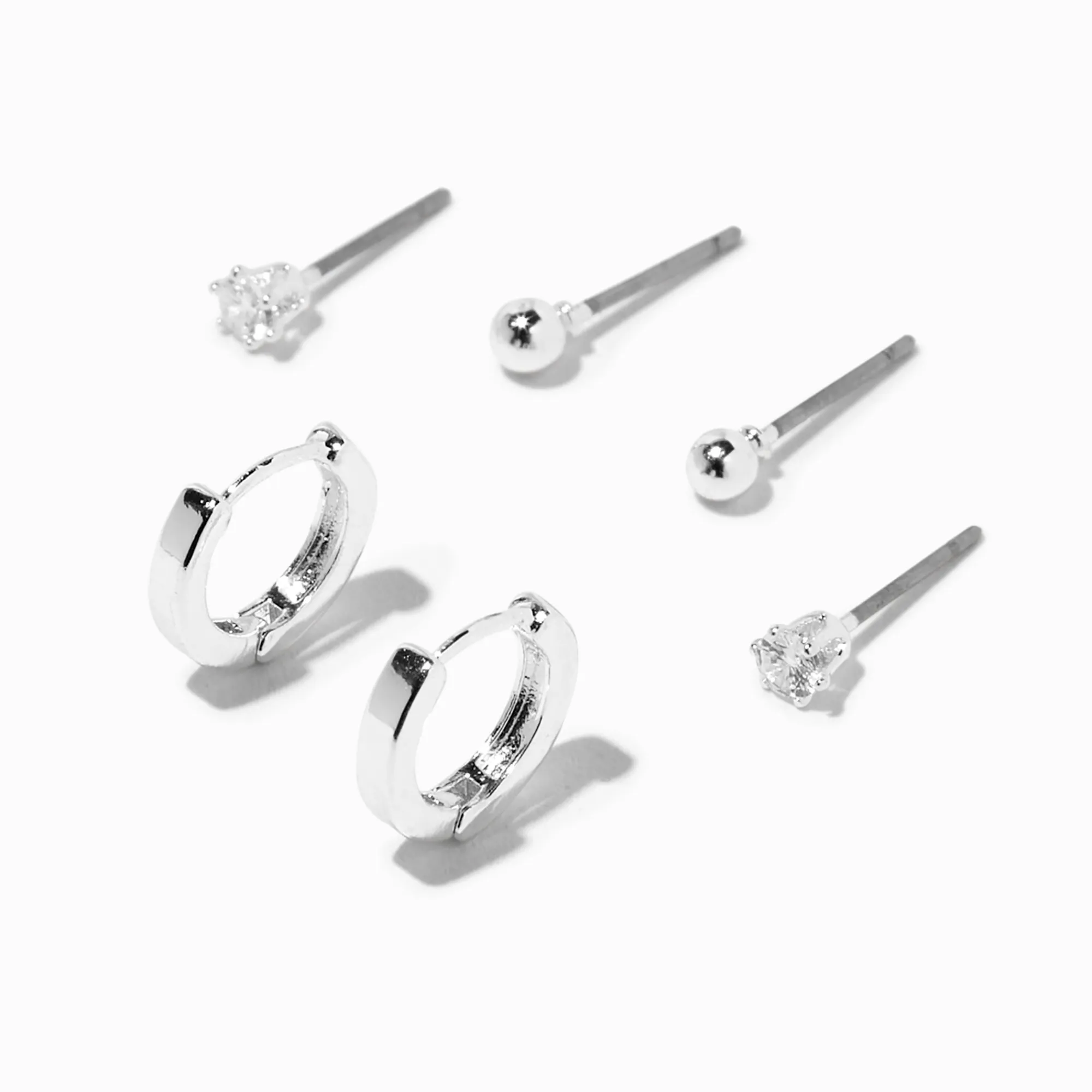 Claire's Clous D'oreilles|Anneaux-Boucles d’oreilles superposables couleur argentée - Lot de 3