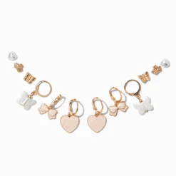 Claire's Anneaux|Clous D'oreilles-Boucles d’oreilles superposables papillon cœur couleur dorée - Lot de 6