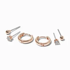 Claire's Anneaux|Clous D'oreilles-Boucles d’oreilles superposables couleur doré rose - Lot de 3