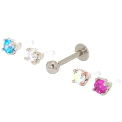 Claire's Bijoux De Piercing-Boucles d'oreilles arrière plat avec clou fluo pour piercing tragus plusieurs tops 1,2 mm couleur argentée - Lot de 5
