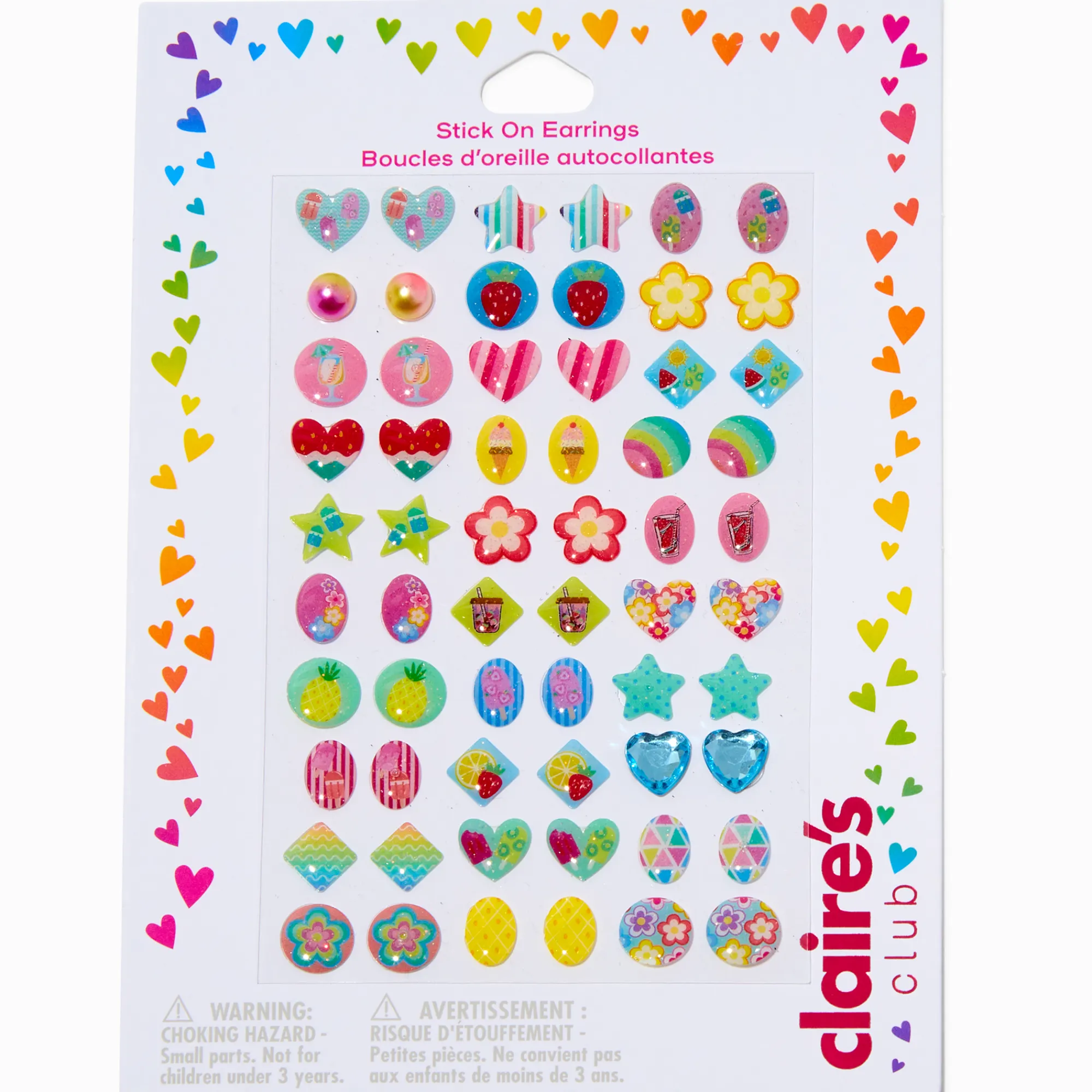 Claire's Clips Et Autocollants-Boucles d'oreilles autocollantes icônes estivales Claire's Club - Lot de 30
