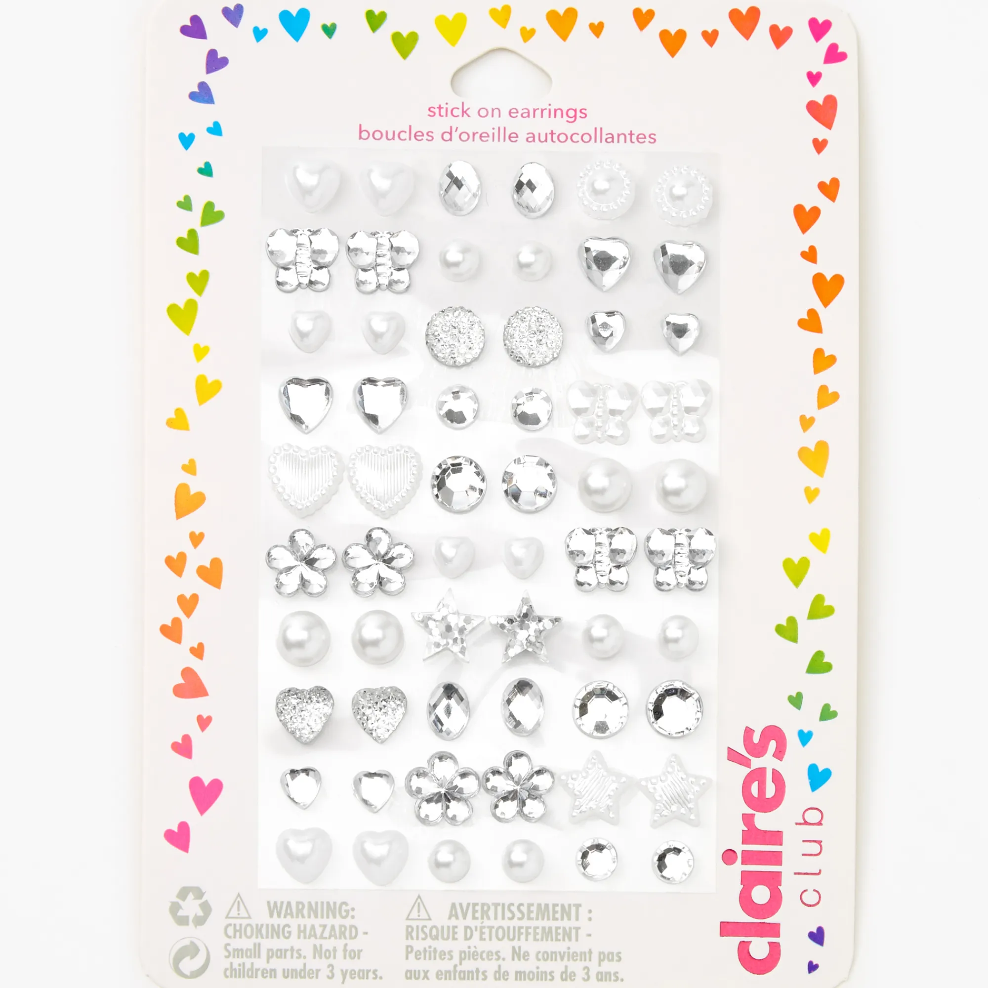 Claire's Clips Et Autocollants-Boucles d'oreilles autocollantes occasion spéciale Claire's Club - Couleur argentée, lot de 30