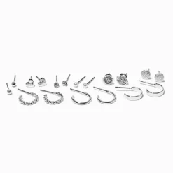 Claire's Anneaux|Clous D'oreilles-Boucles d'oreilles aux formes variées couleur argentée - Lot de 9