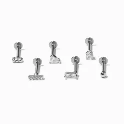 Claire's Clous D'oreilles|Bijoux Premium-Boucles d'oreilles cartilage géométrique argentées 1.3mm - Lot de 3