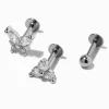 Claire's Clous D'oreilles|Bijoux Premium-Boucles d'oreilles cartilage arrière plat zircon cubique papillon 1,2 mm en acier inoxydable couleur argentée - Lot de 3