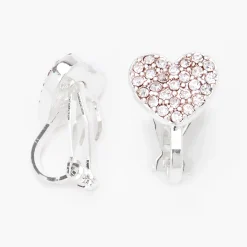 Claire's Clips Et Autocollants-Boucles d'oreilles à clip cœur avec strass couleur argentée