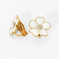 Claire's Clips Et Autocollants-Boucles d'oreilles à clip fleurs blanches décorées