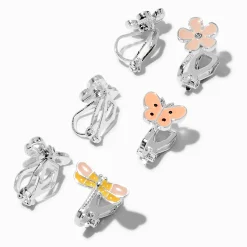 Claire's Clips Et Autocollants-Boucles d'oreilles à clip fleur, papillon, libellule - Lot de 3