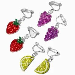 Claire's Clips Et Autocollants-Boucles d'oreilles à clip fraise, citron et raisin - Lot de 3