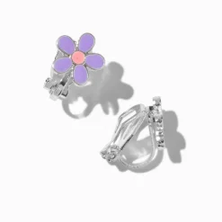 Claire's Clips Et Autocollants-Boucles d'oreilles à clip marguerite violettes
