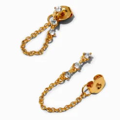Claire's Clous D'oreilles|Bijoux Premium-Boucles d'oreilles devant-derrière trio de zircons cubiques couleur doré jaune C LUXE by Claire’s
