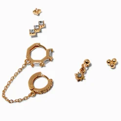 Claire's Clous D'oreilles-Boucles d'oreilles empilables en zircon cubique couleur dorée - Lot de 3