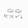 Claire's Anneaux|Clous D'oreilles-Boucles d'oreilles empilables nœud et anneau en zircon cubique couleur argentée C LUXE by Claire’s - Lot de 3