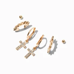 Claire's Anneaux|Clous D'oreilles-Boucles d'oreilles empilables croix à pointes couleur dorée - Lot de 3