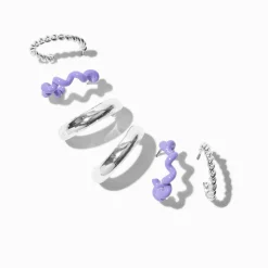 Claire's Anneaux-Boucles d'oreilles empilables anneaux violets et couleur argentée - Lot de 3