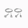 Claire's Bijoux Premium-Boucles d'oreilles en zircon cubique en acier inoxydable couleur argentée - Lot de 3